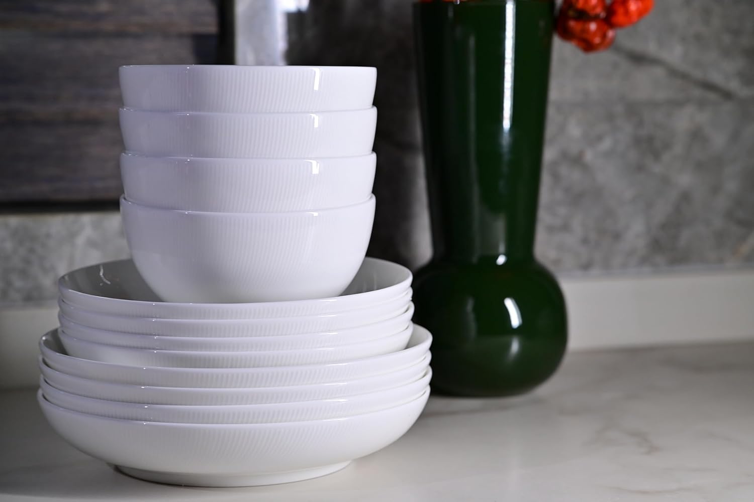 Setaria Bone China Dinnerware Set, 12 Pieces, Service For 4, Plates,